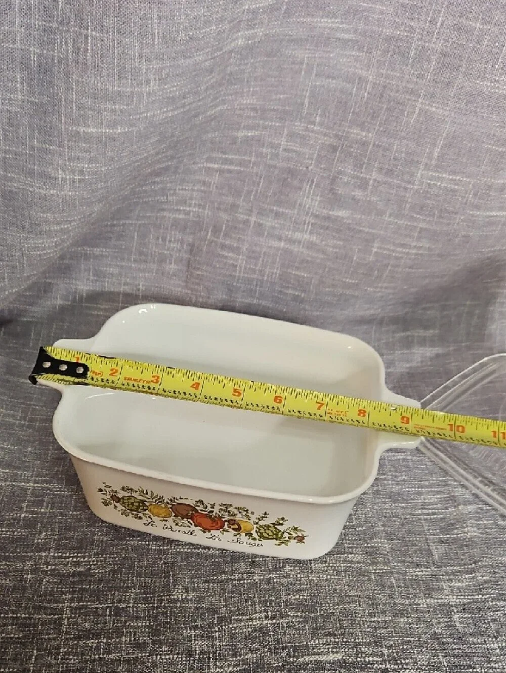 Corningware White Casserole with Garden Vegetable Motif and Glass Lid